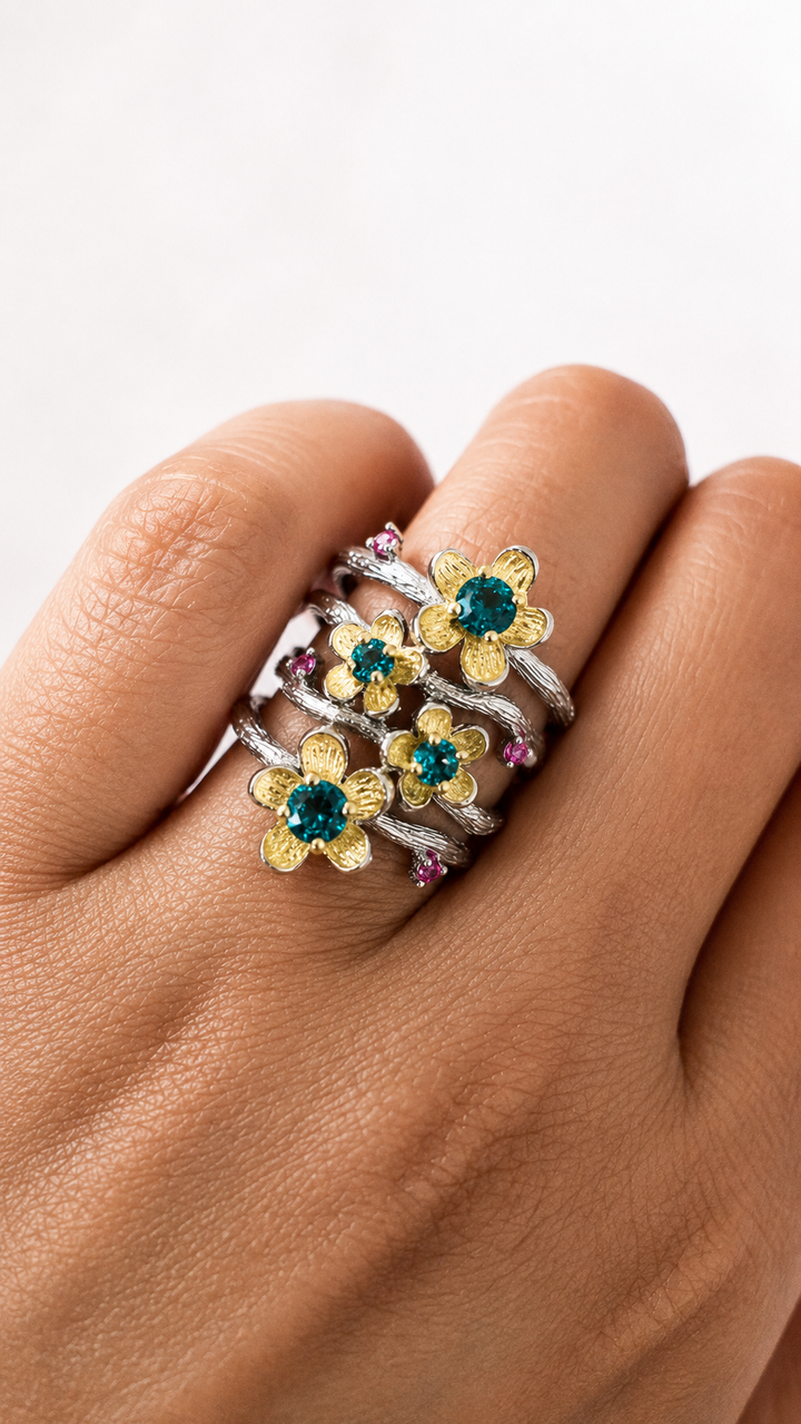 Designer Pure Silver Blue Topaz Ring