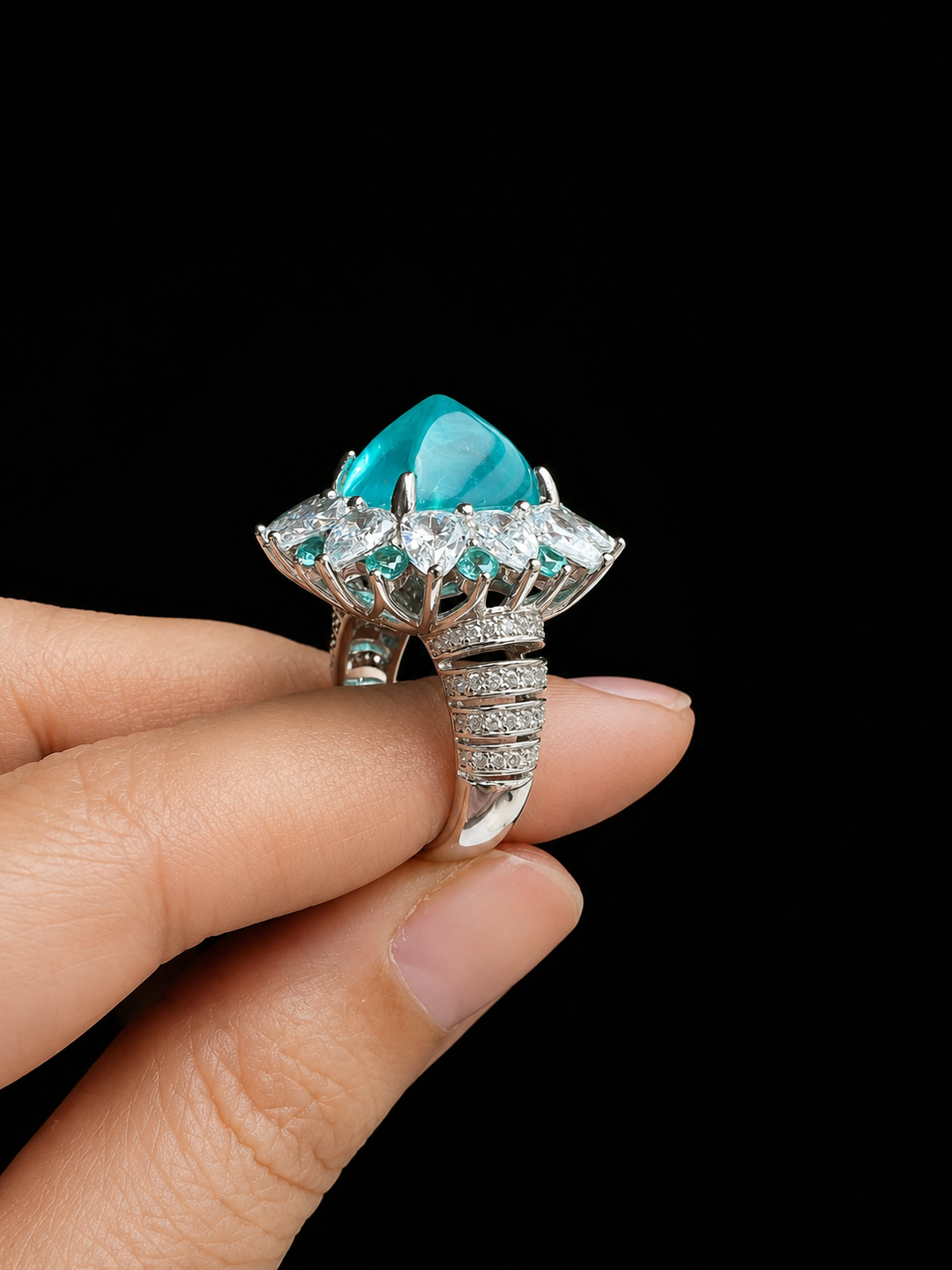 Designer Pure Silver Cubic Zirconia Ring