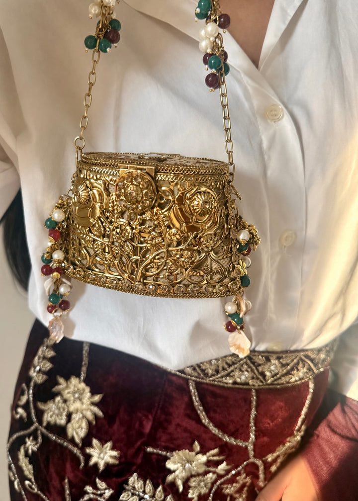 Mehrangarh Gold Lattice Lipstick Purse