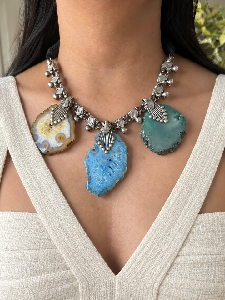 Raw Agate Slice Tribal Statement Necklace