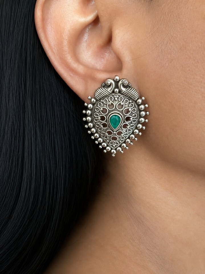 Antique Finish Peacock Brass Stud Earrings