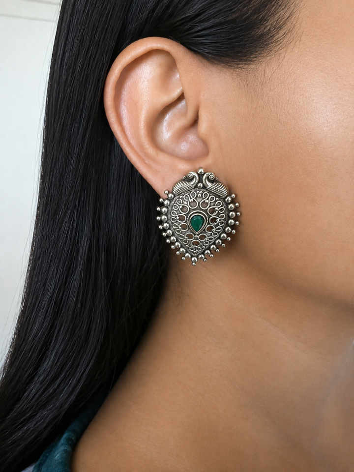 Antique Finish Peacock Brass Stud Earrings