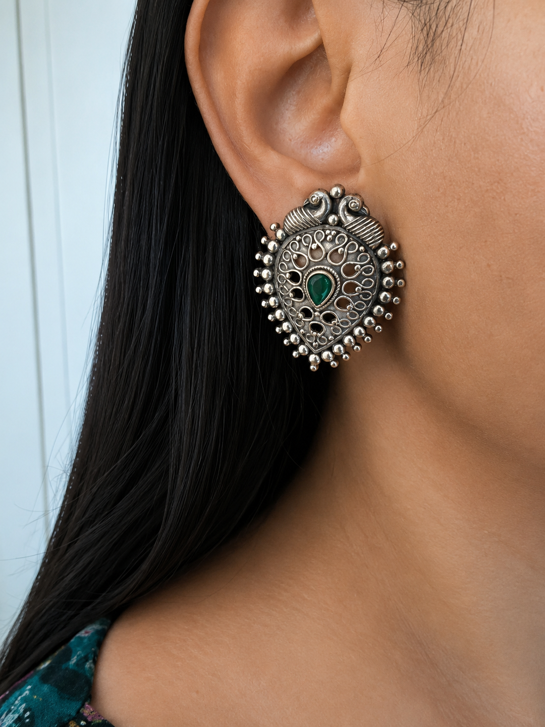 Antique Finish Peacock Brass Stud Earrings