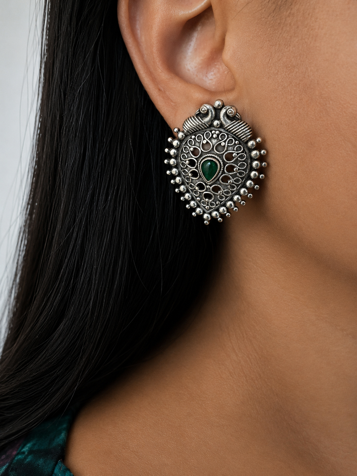 Antique Finish Peacock Brass Stud Earrings