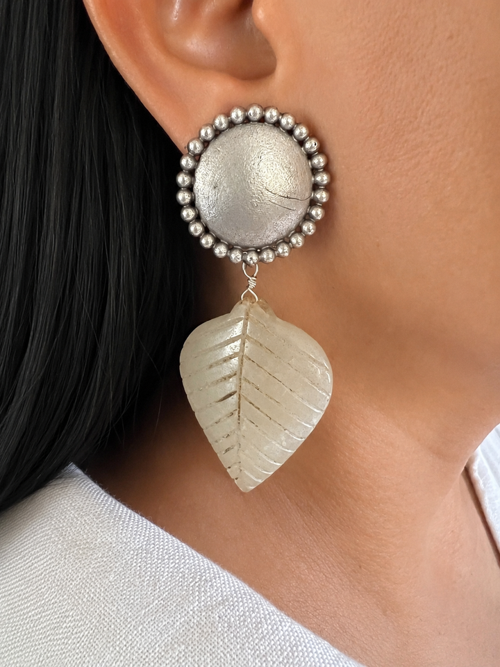 Handcrafted Antique Brass Leaf Drop Earrings