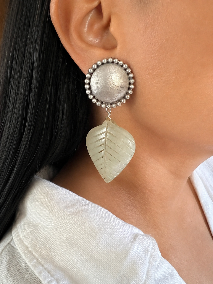 Handcrafted Antique Brass Leaf Drop Earrings