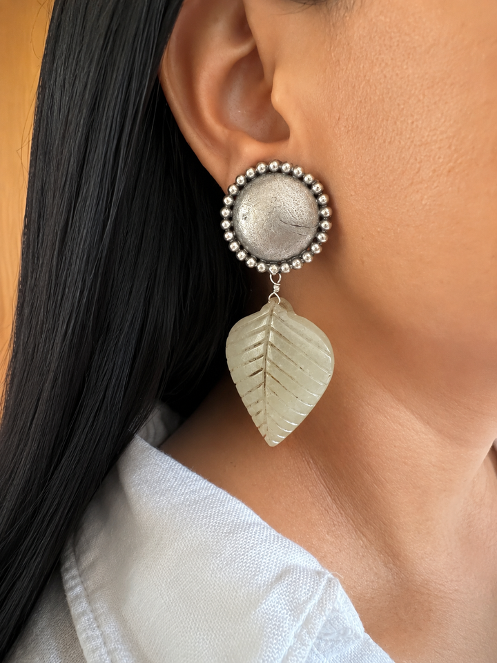 Handcrafted Antique Brass Leaf Drop Earrings
