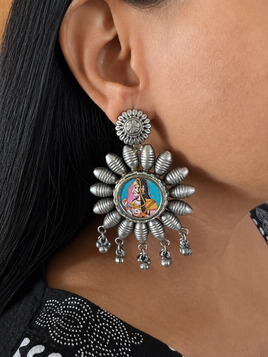 Hand Painted Indian Miniature Portrait Earrings
