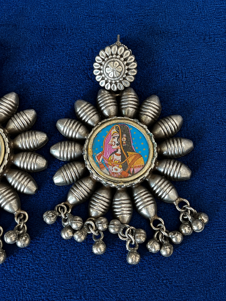 Hand Painted Indian Miniature Portrait Earrings