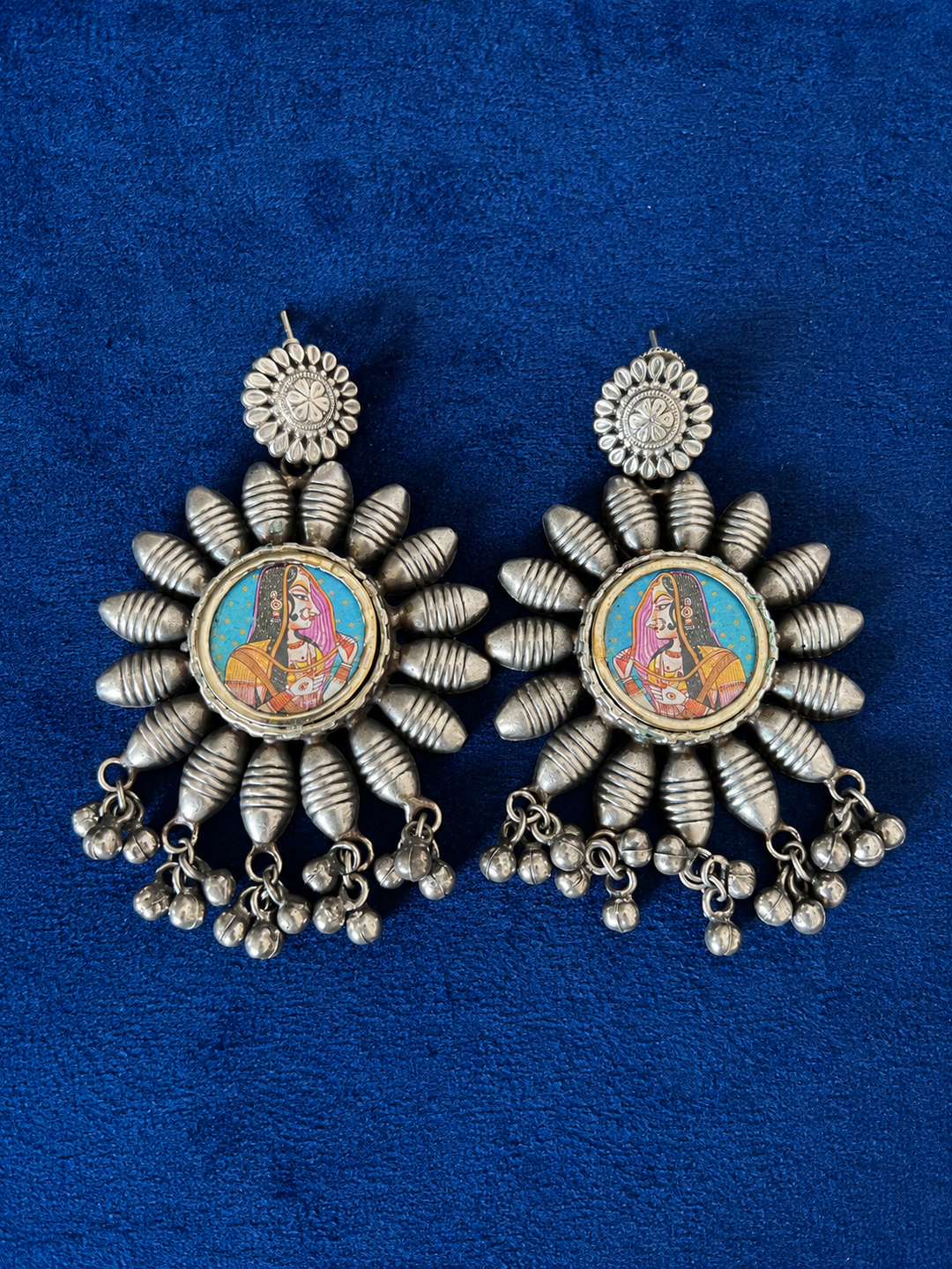 Hand Painted Indian Miniature Portrait Earrings