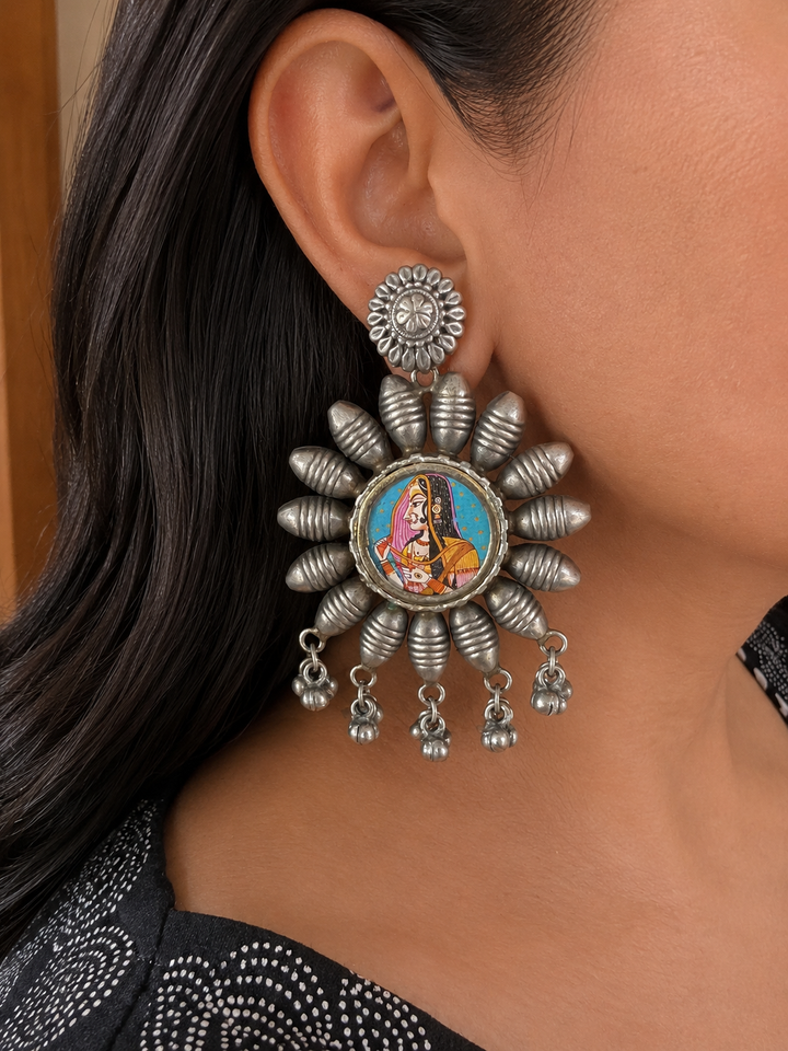 Hand Painted Indian Miniature Portrait Earrings