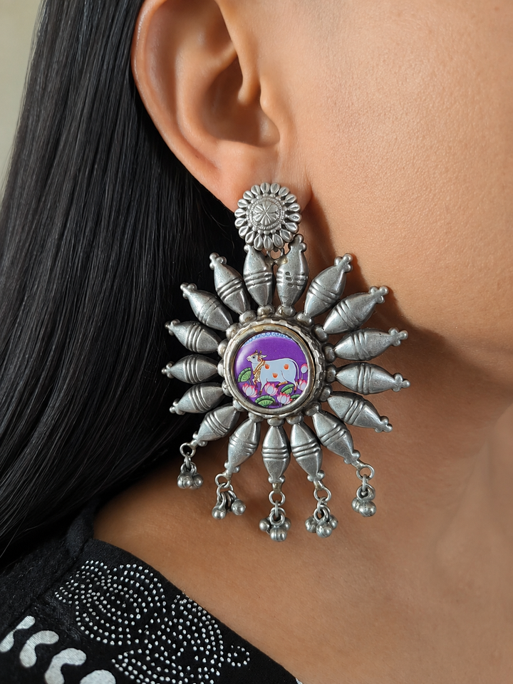 Hand Painted Pichwai Cow Earrings