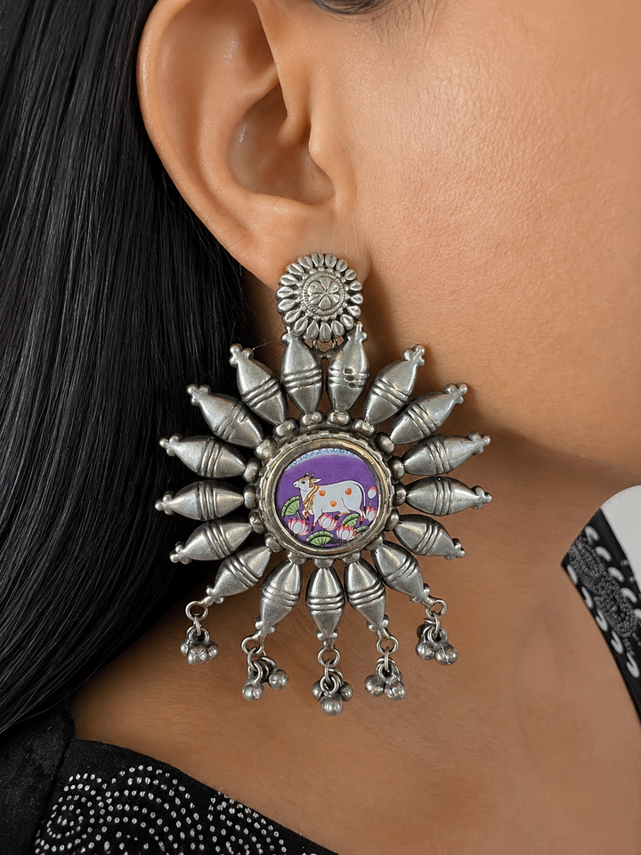 Hand Painted Pichwai Cow Earrings