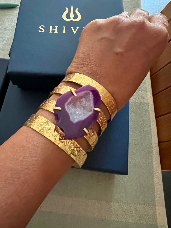 Exquisite Purple Agate Studded Brass Open Cuff - Unparalleled Quality and Style