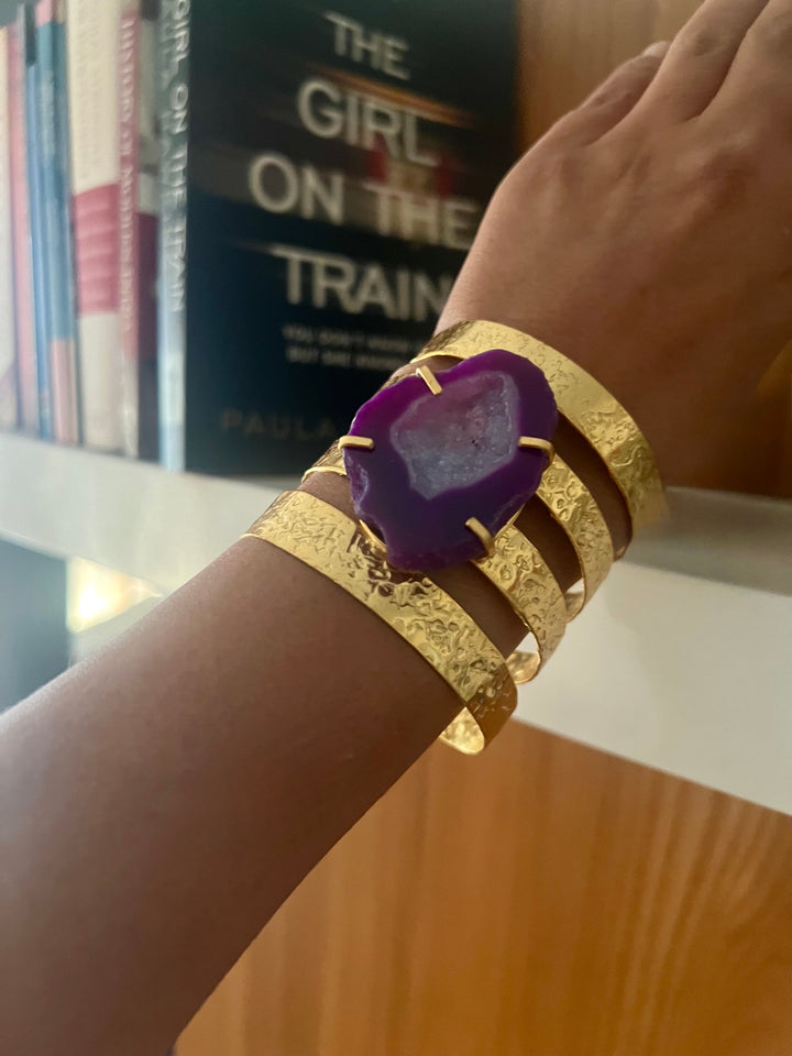 Exquisite Purple Agate Studded Brass Open Cuff - Unparalleled Quality and Style