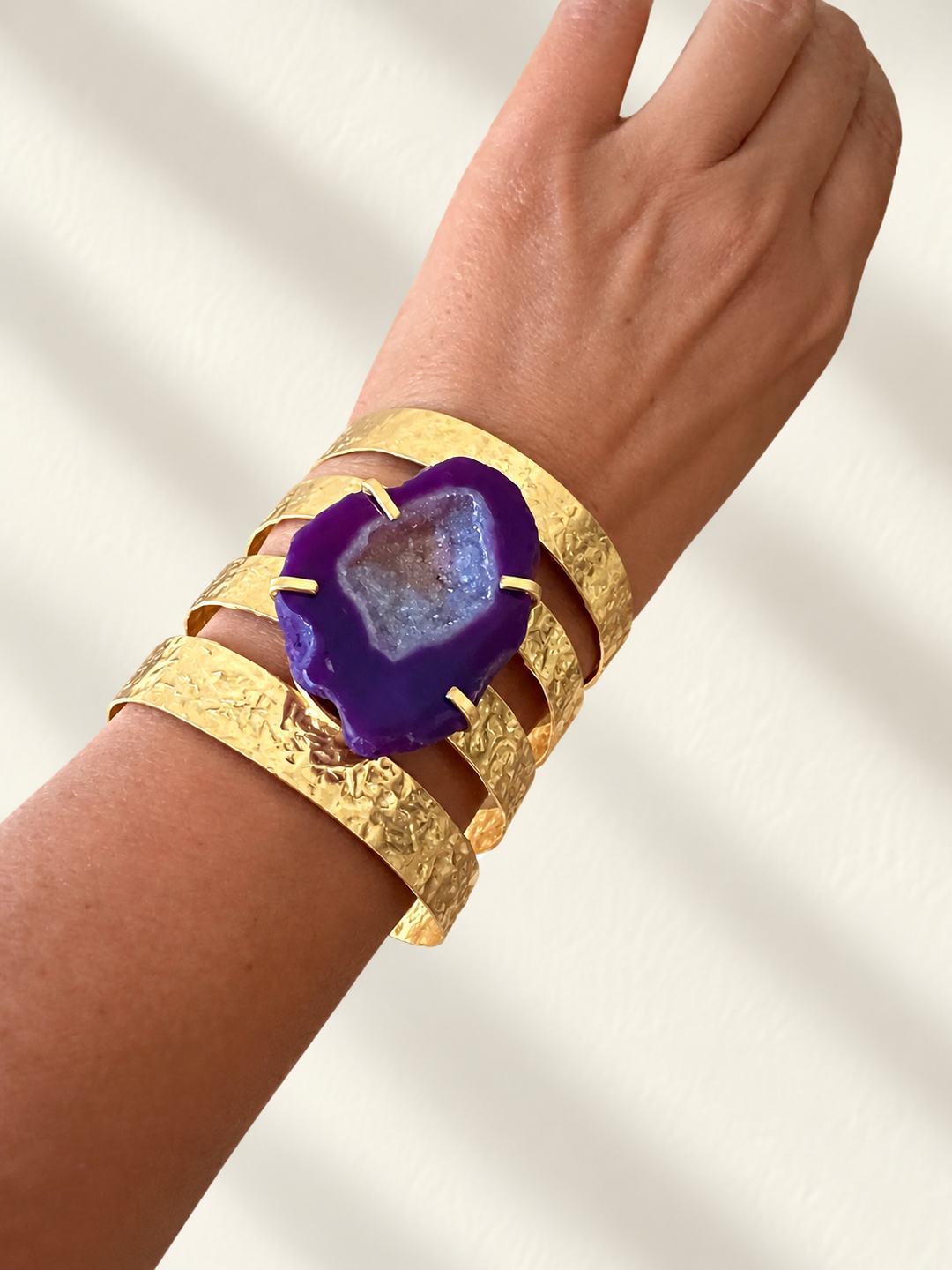 Exquisite Purple Agate Studded Brass Open Cuff - Unparalleled Quality and Style