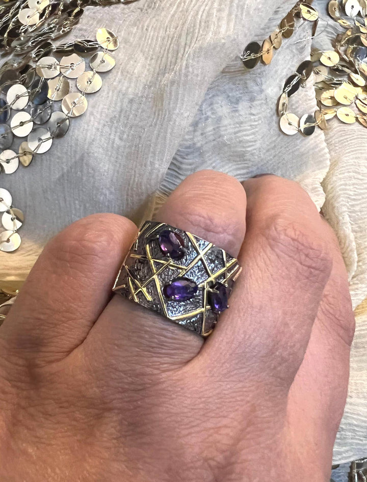 Designer Amethyst Ring, Pure 925 Silver Statement Ring
