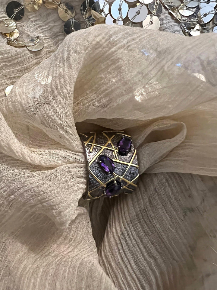 Designer Amethyst Ring, Pure 925 Silver Statement Ring