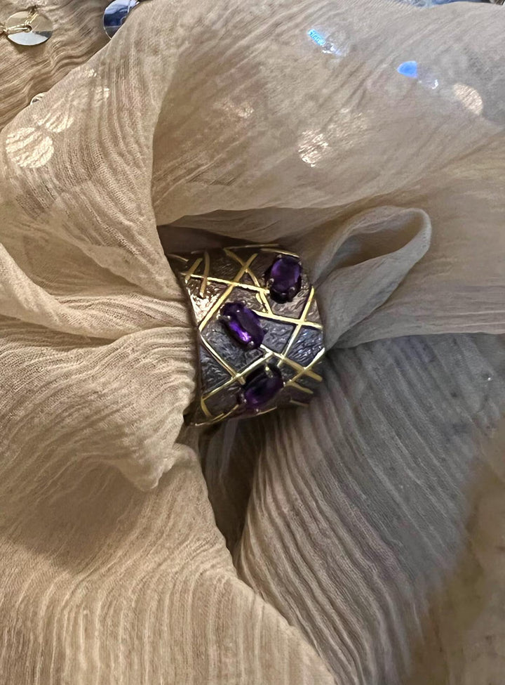 Designer Amethyst Ring, Pure 925 Silver Statement Ring