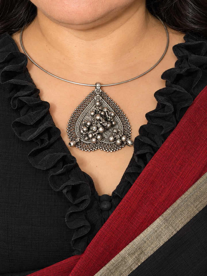 925 Silver Antique Tribal Spade Hasli Necklace with Detachable Pendant