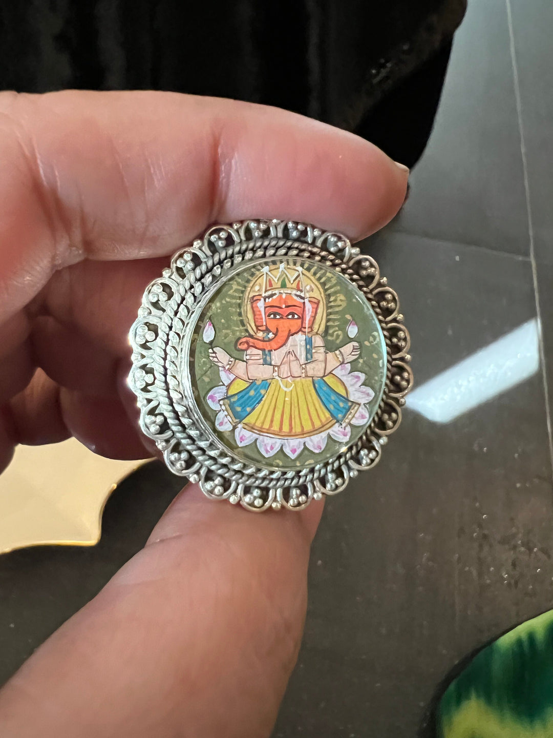 Hand-Painted Ganesha Ring - Authentic Artistry from Jaisalmer, Rajasthan