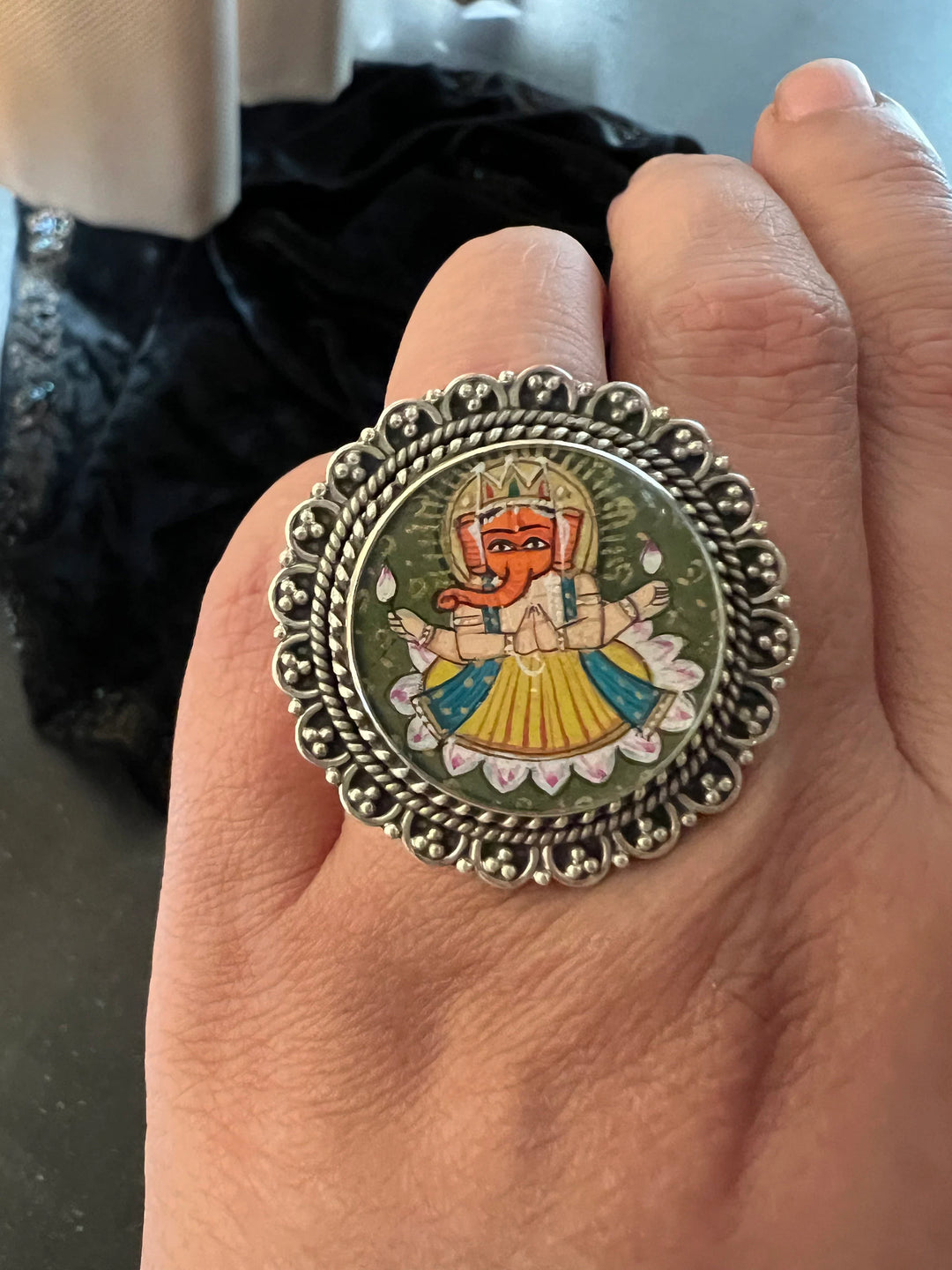 Hand-Painted Ganesha Ring - Authentic Artistry from Jaisalmer, Rajasthan