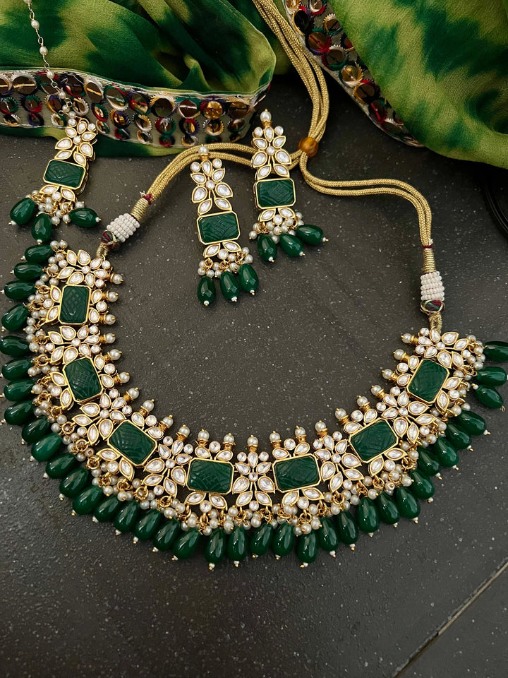Royal Bridal Choker Necklace with Earrings and Maangtikka