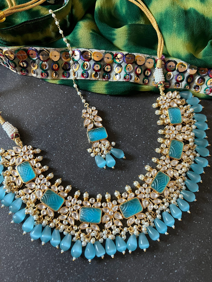 Royal Bridal Choker Necklace with Earrings and Maangtikka