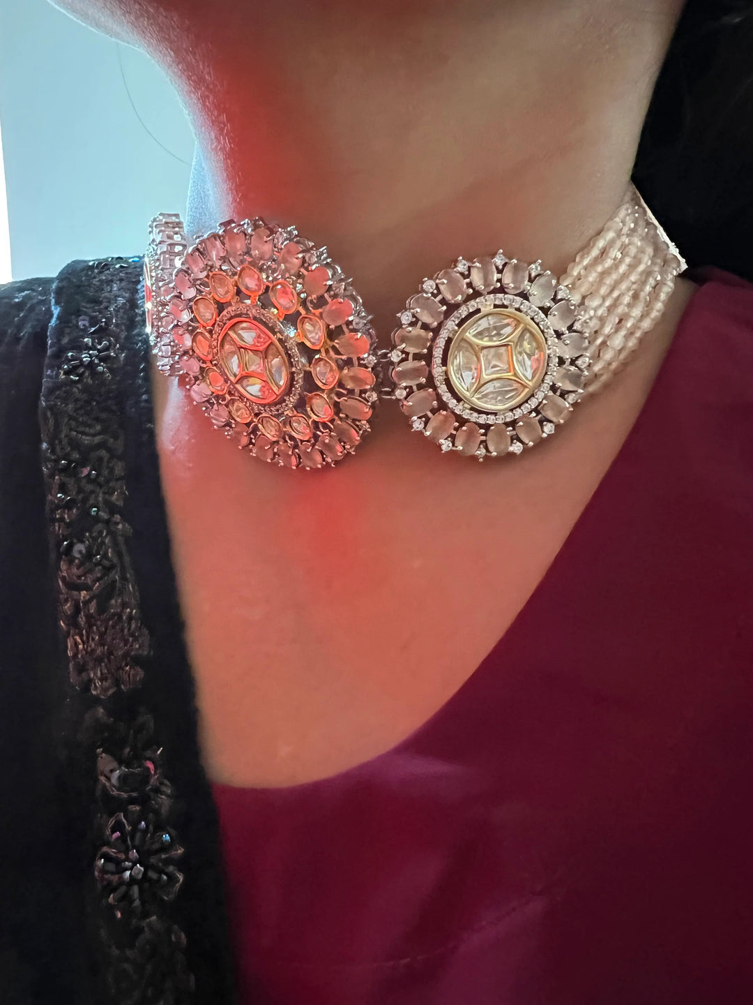 Victorian Kundan Choker Necklace with Earrings