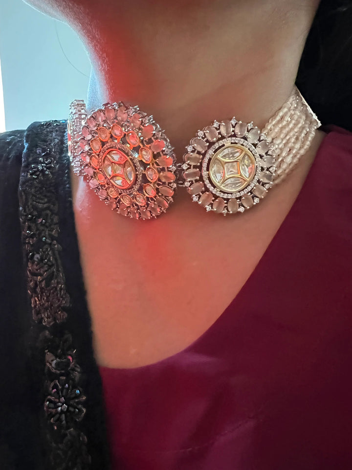 Victorian Kundan Choker Necklace with Earrings