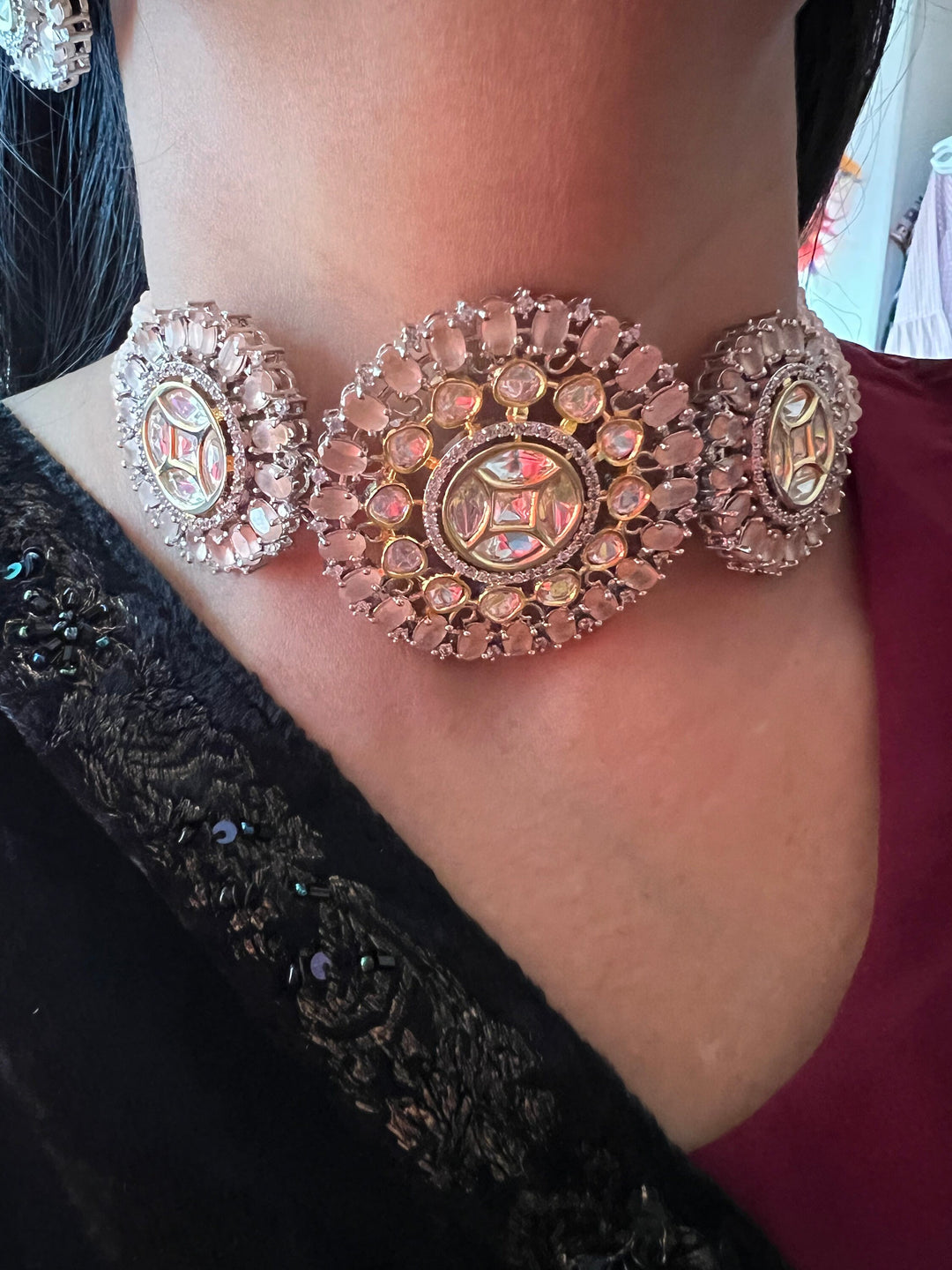 Victorian Kundan Choker Necklace with Earrings