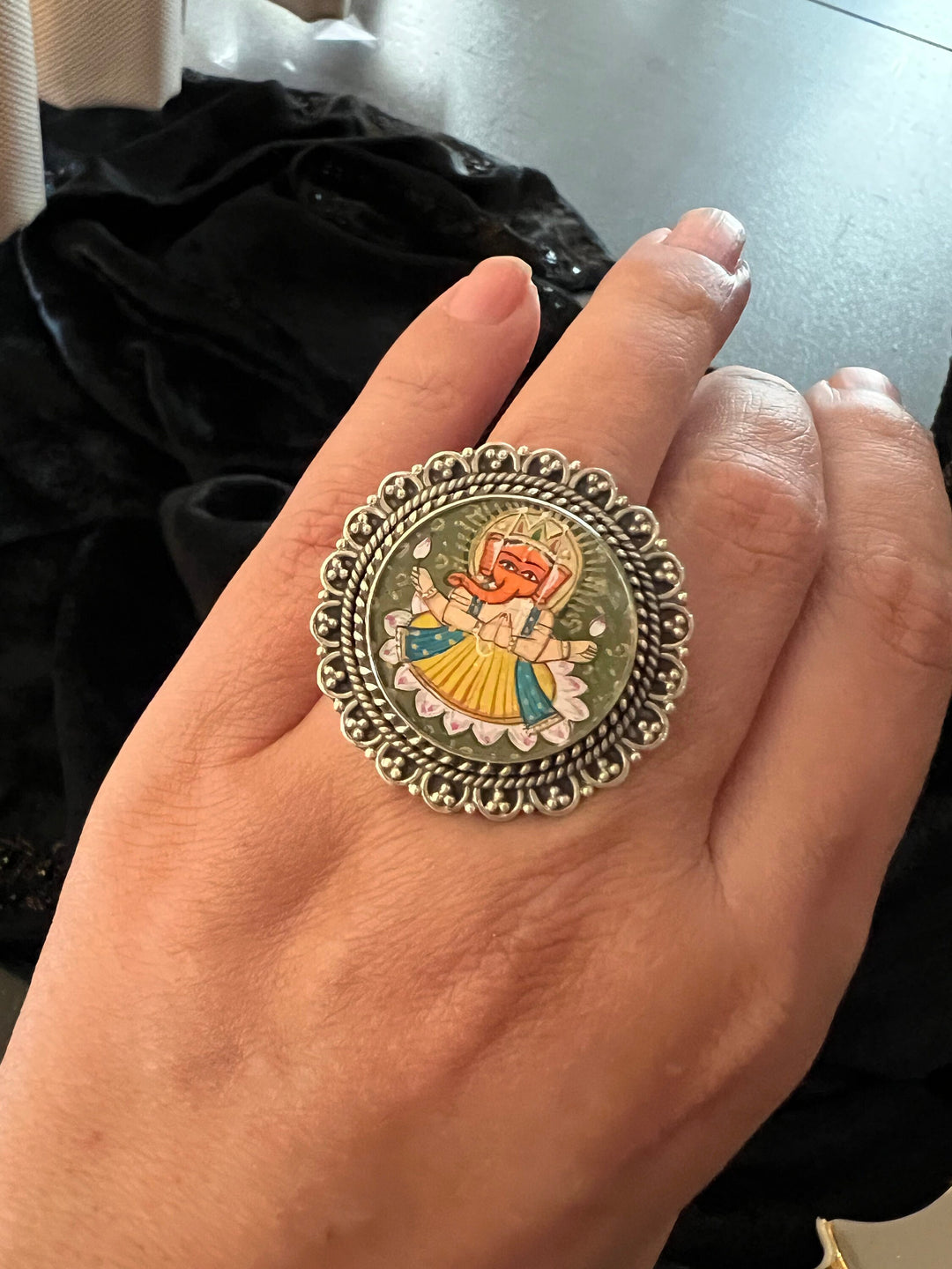 Hand-Painted Ganesha Ring - Authentic Artistry from Jaisalmer, Rajasthan