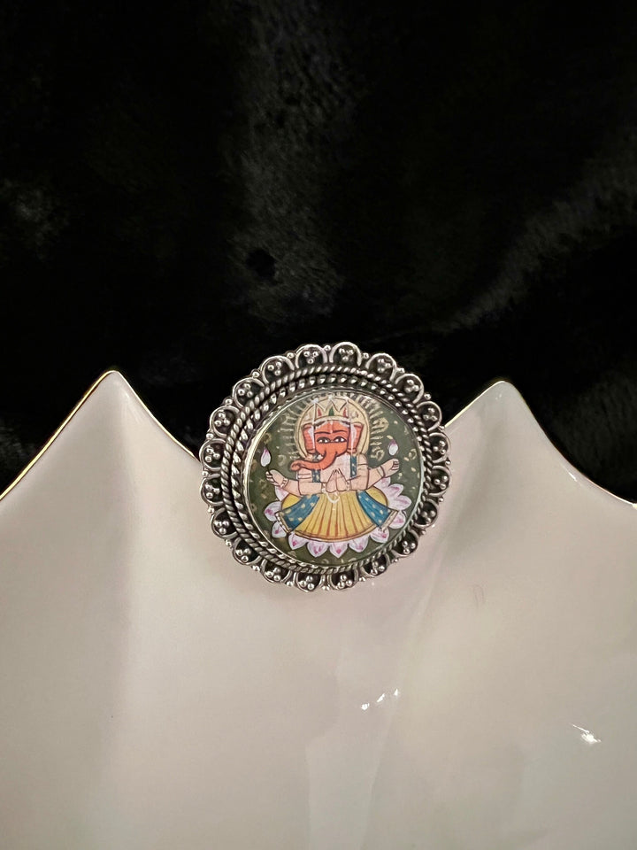 Hand-Painted Ganesha Ring - Authentic Artistry from Jaisalmer, Rajasthan