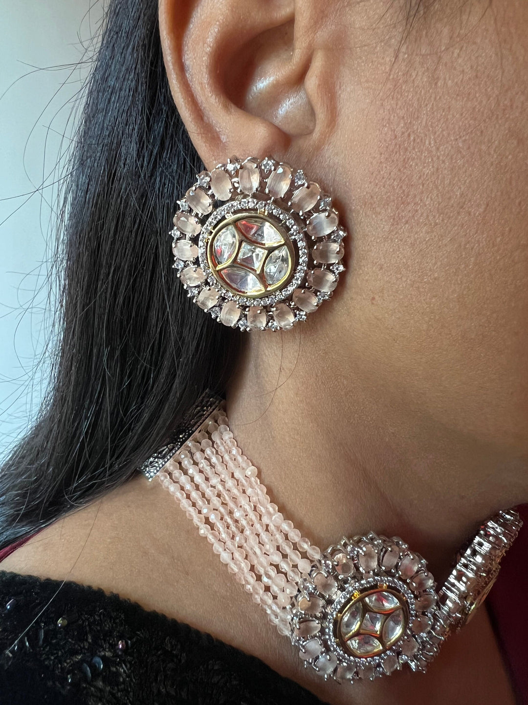 Victorian Kundan Choker Necklace with Earrings