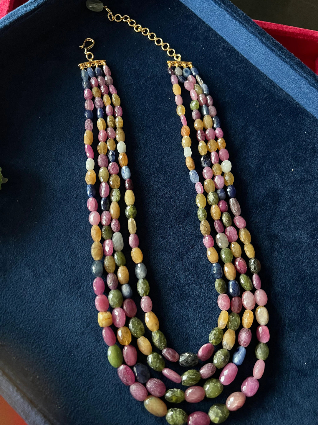 Multicolour Sapphire and Ruby Layered Gemstone Necklace