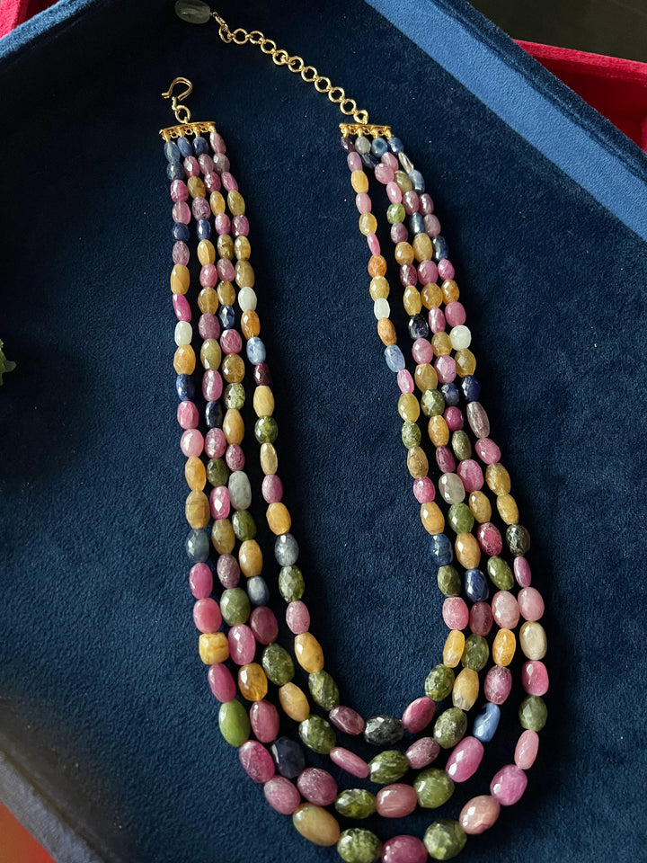 Multicolour Sapphire and Ruby Layered Gemstone Necklace
