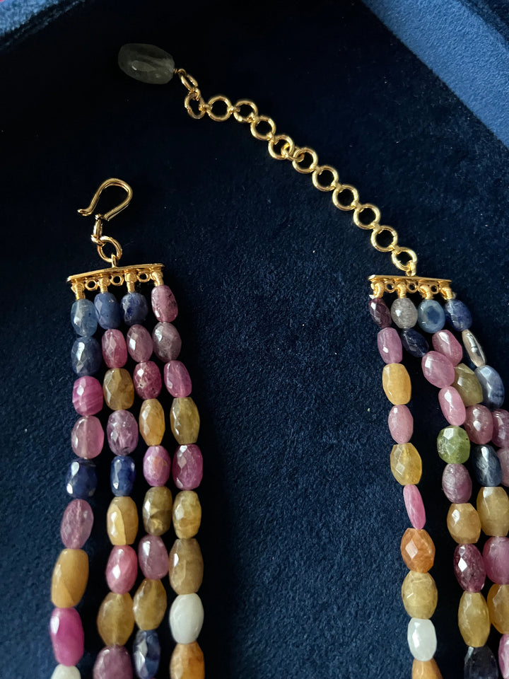 Multicolour Sapphire and Ruby Layered Gemstone Necklace