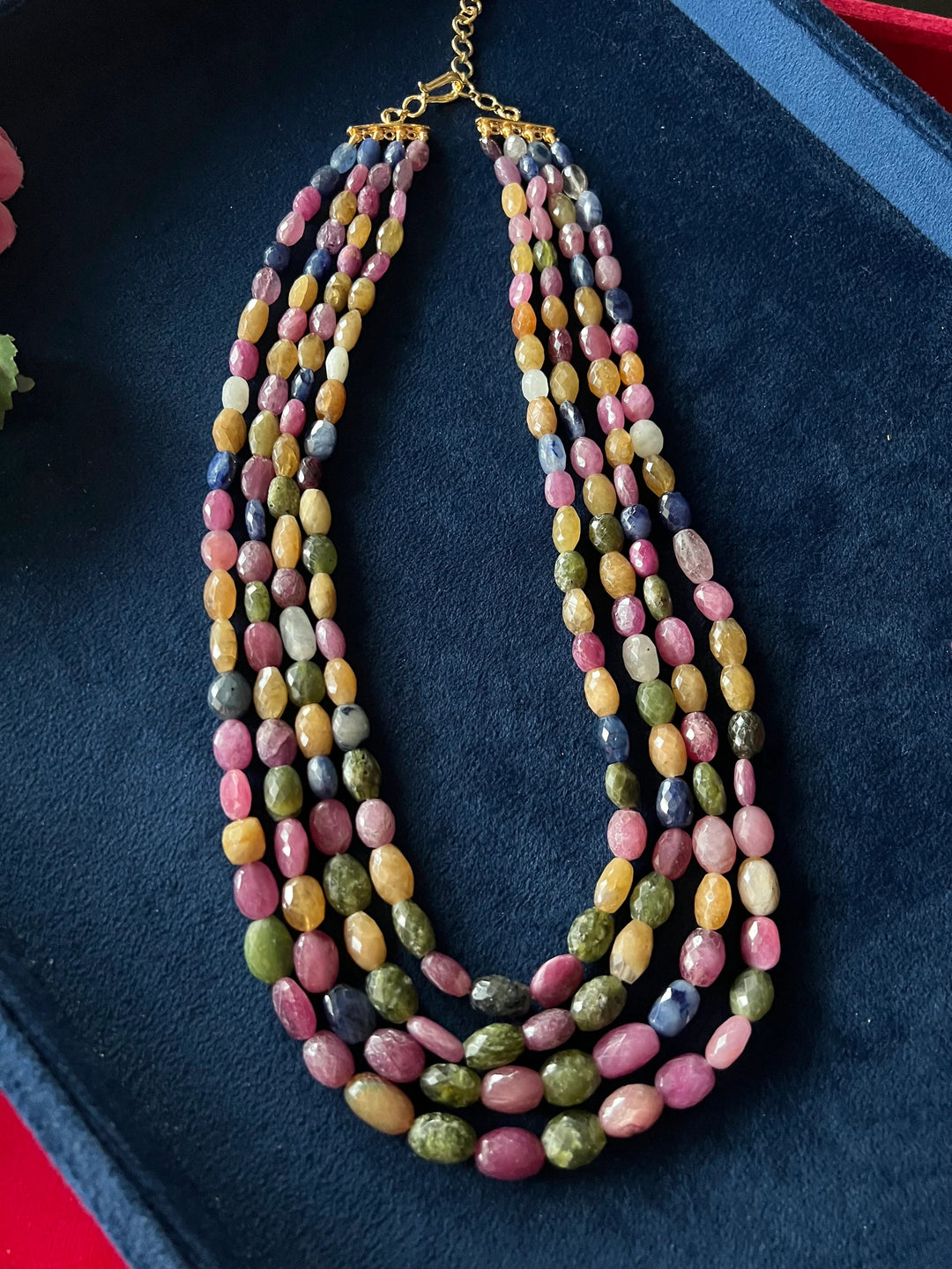 Multicolour Sapphire and Ruby Layered Gemstone Necklace