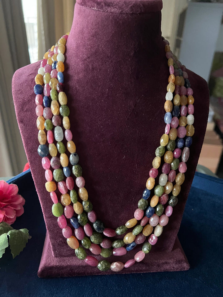Multicolour Sapphire and Ruby Layered Gemstone Necklace
