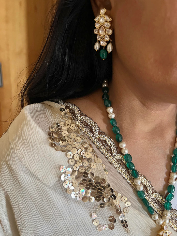 SHIVKA Pure 925 Moissanite Polki Silver Necklace with Earrings