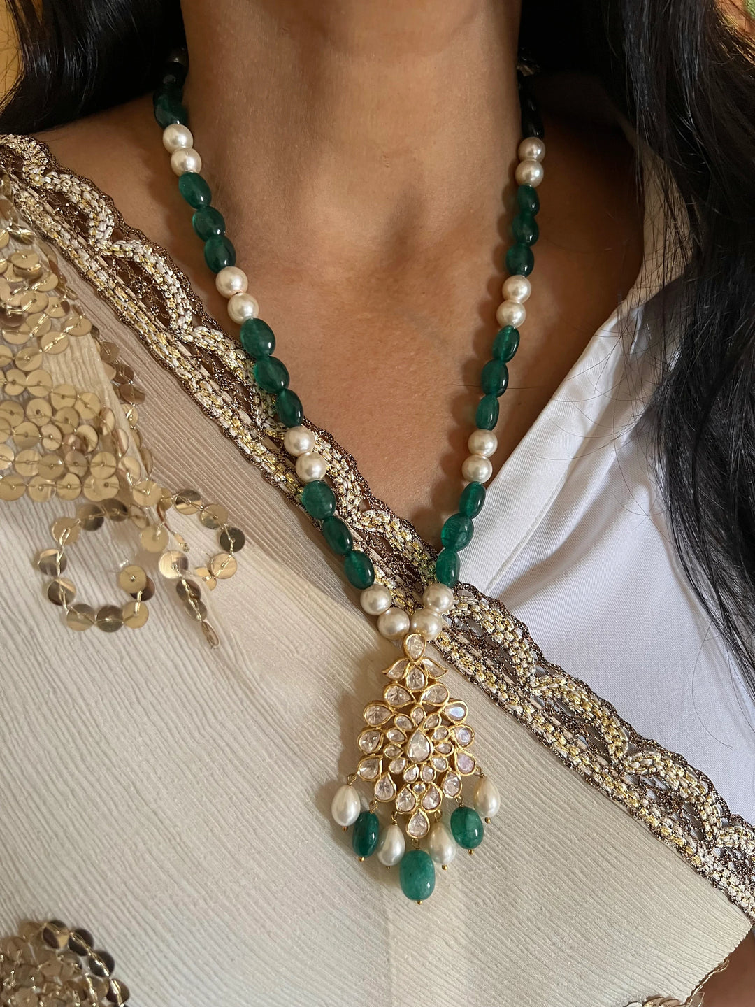 SHIVKA Pure 925 Moissanite Polki Silver Necklace with Earrings