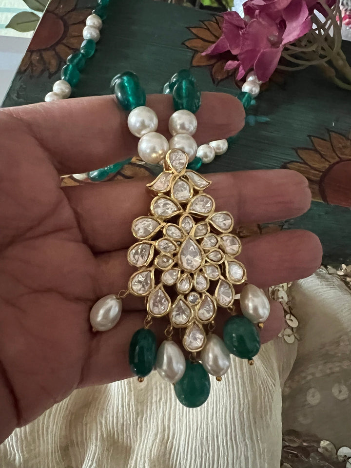SHIVKA Pure 925 Moissanite Polki Silver Necklace with Earrings