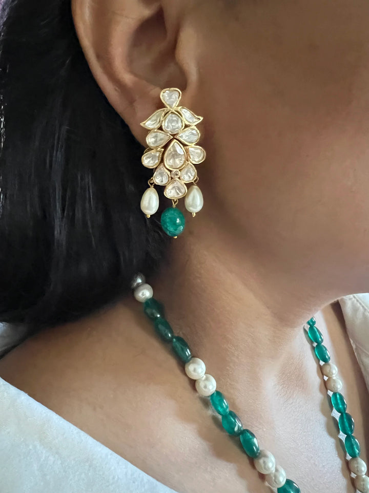 SHIVKA Pure 925 Moissanite Polki Silver Necklace with Earrings