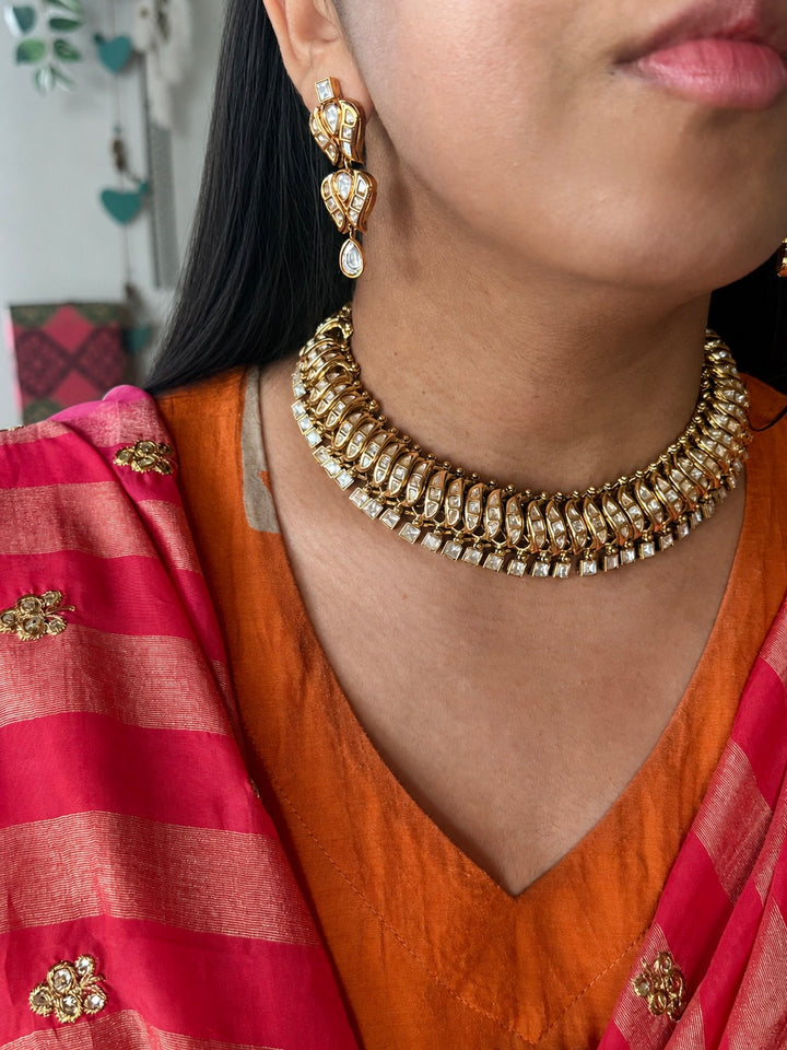 Handmade Kundan Sutlada Necklace Set with Earrings | SHIVKA