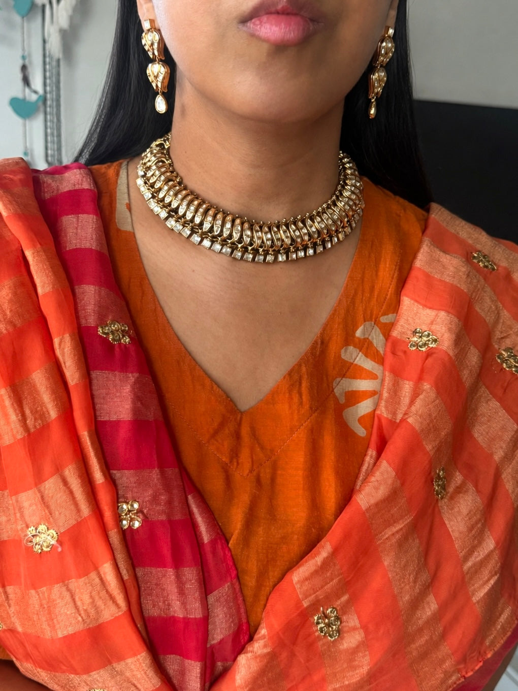 Handmade Kundan Sutlada Necklace Set with Earrings | SHIVKA
