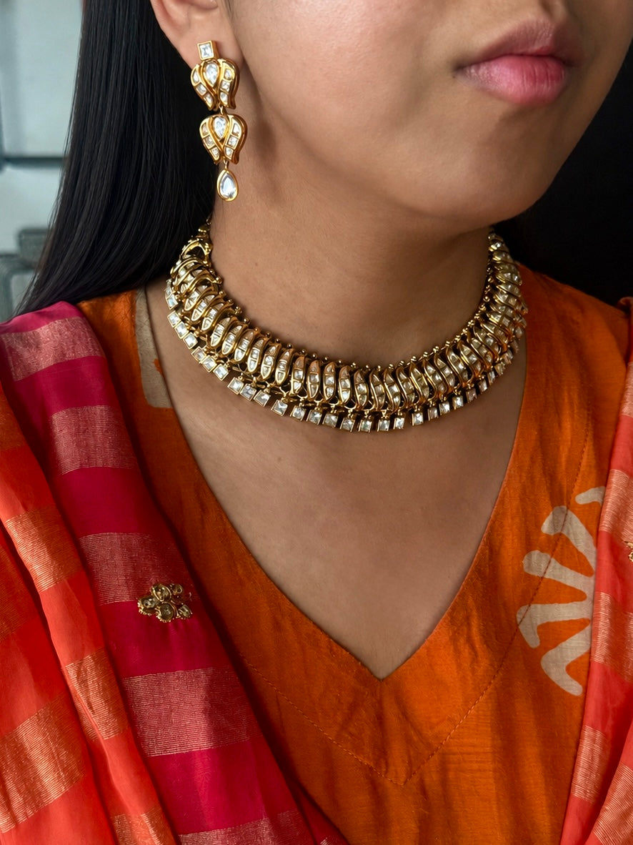 Handmade Kundan Sutlada Necklace Set with Earrings | SHIVKA