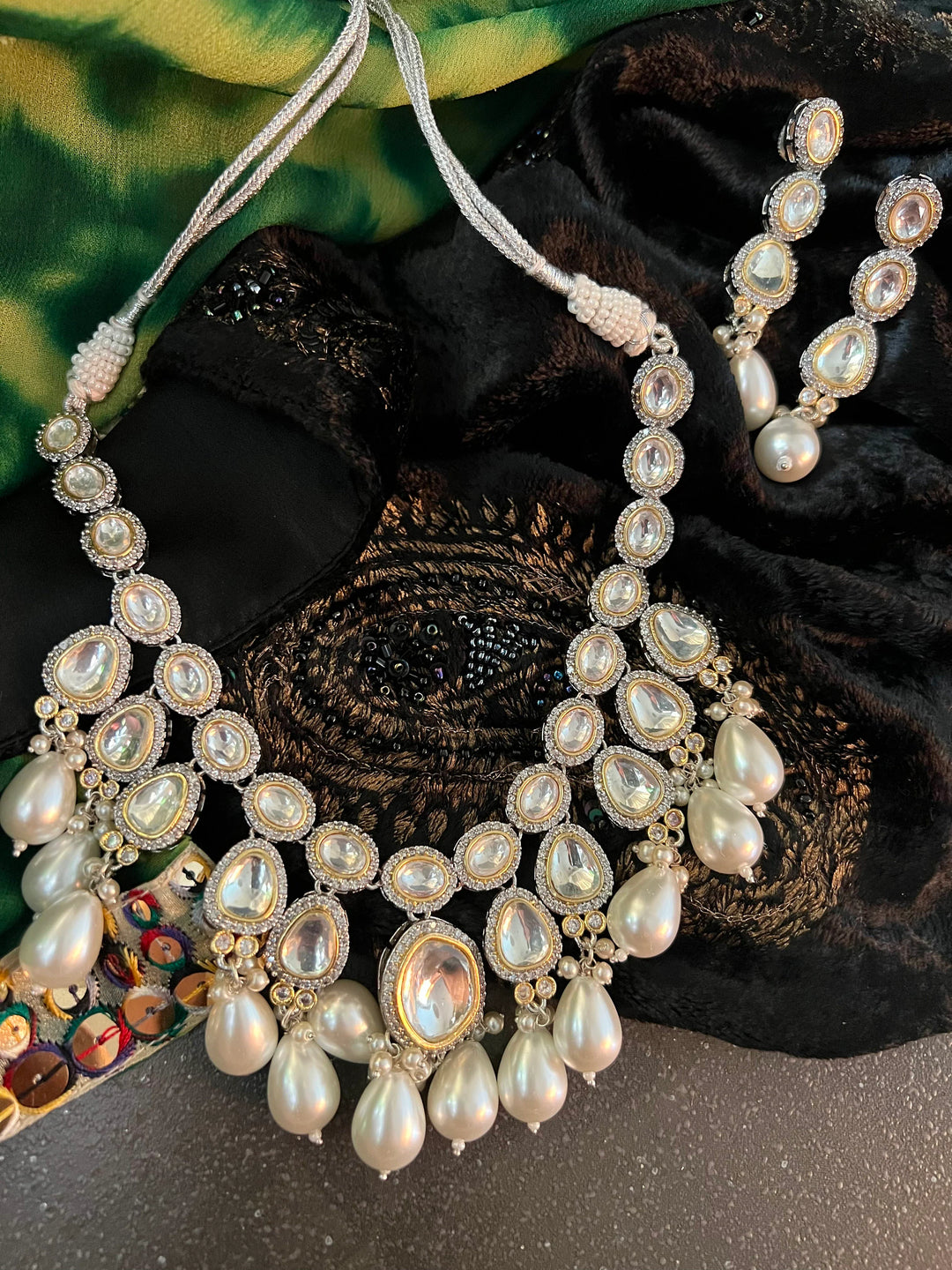 Victorian Kundan Necklace Set with Pearl Drops