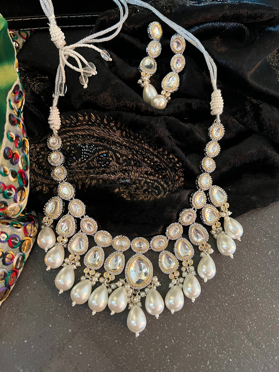 Victorian Kundan Necklace Set with Pearl Drops