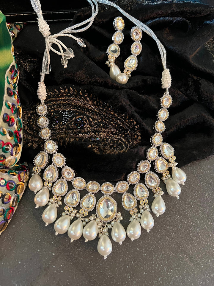 Victorian Kundan Necklace Set with Pearl Drops