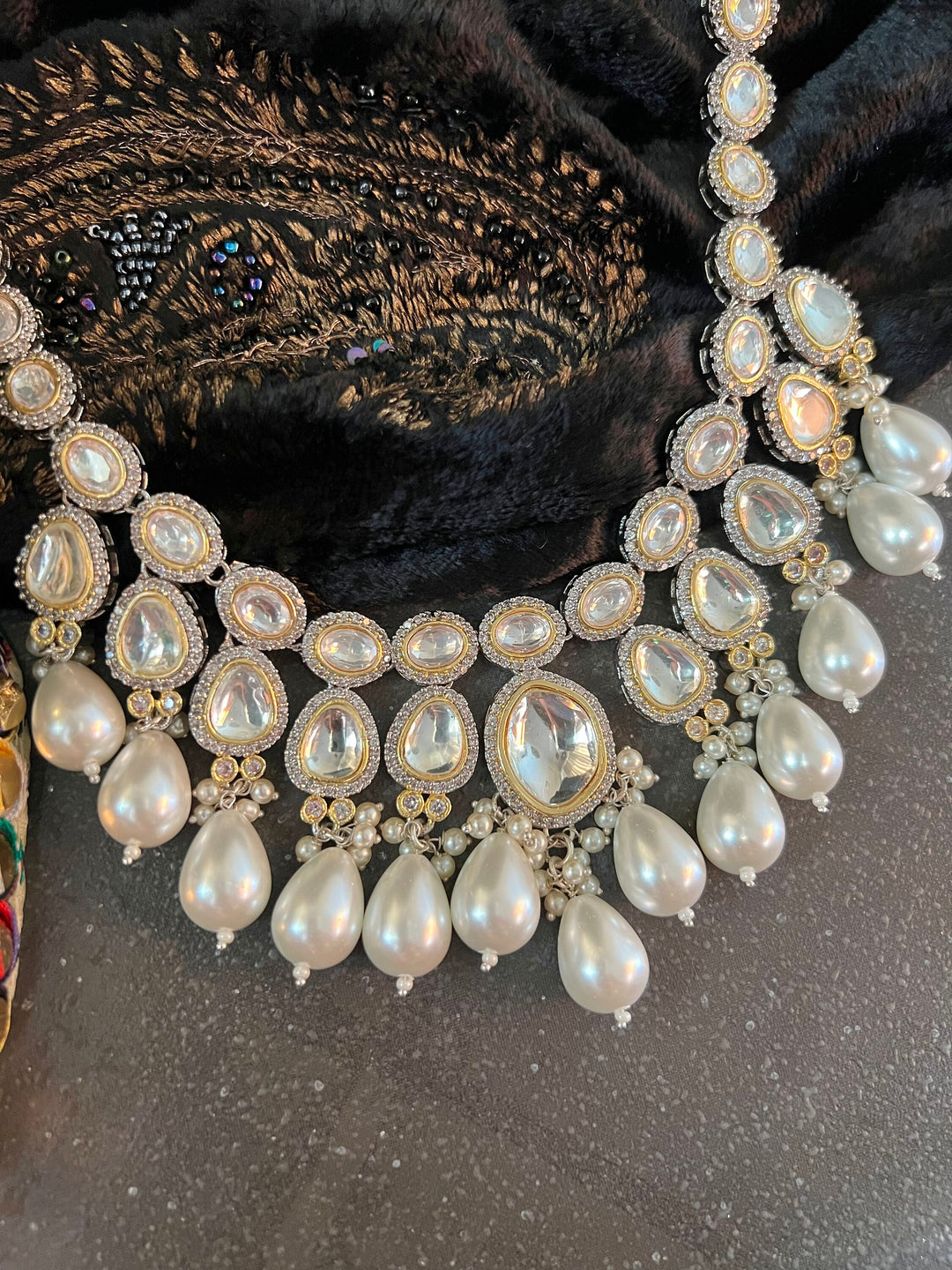 Victorian Kundan Necklace Set with Pearl Drops